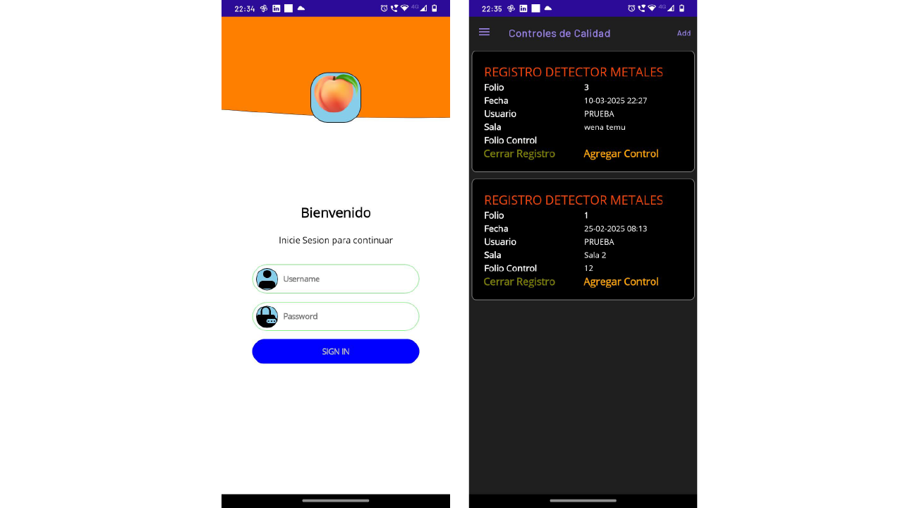 Proyecto 2: Sistema registro controles calidad ANDROID
